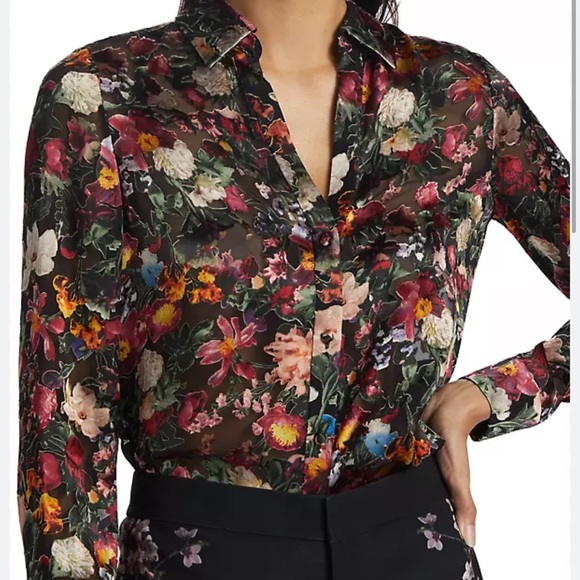 Alice + Olivia Floral Silk Viscose Blouse Button Down NWT - Picture 1 of 10